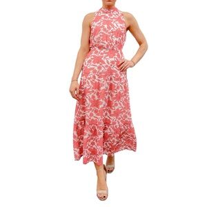 Sam Edelman Ayamore Sleeveless Pink Floral Midi High Neck Dress Size 4 NWT